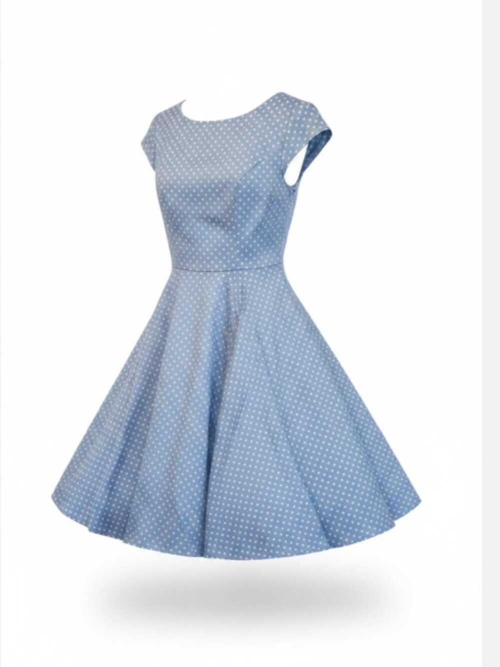 Dressystar Women’s Fit & Flare Dress NWT S Blue White Polka Dot Retro Swing